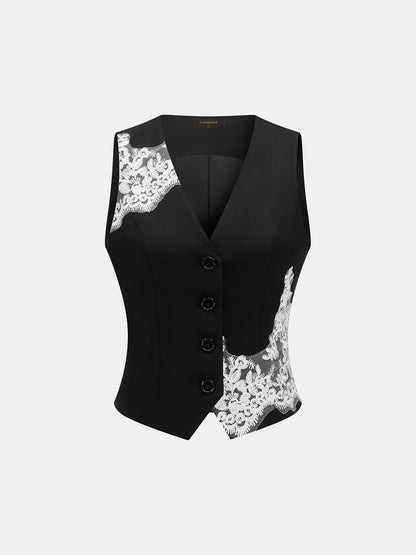 Conjunto de dos piezas con aplicación de encaje: top y pantalón