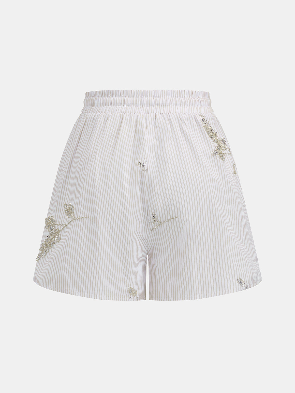 Pantalón Corto Casual a Rayas con Hojas de Lentejuelas y Cordón