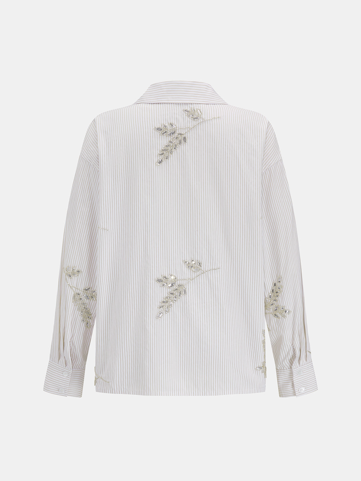 Camisa de Manga Larga a Rayas con Hojas de Lentejuelas