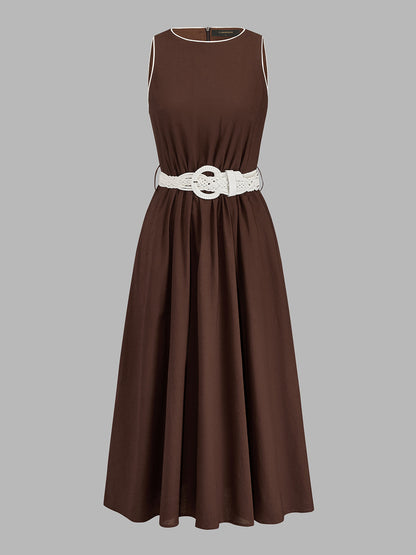 Vestido midi de lino y algodón sin mangas con cinturón | Alice Lune