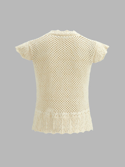 Top de punto de crochet calado con manga corta
