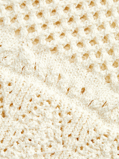 Top de punto de crochet calado con manga corta