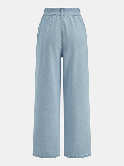 Conjunto de Top Vaquero Sin Mangas y Pantalón Plisado