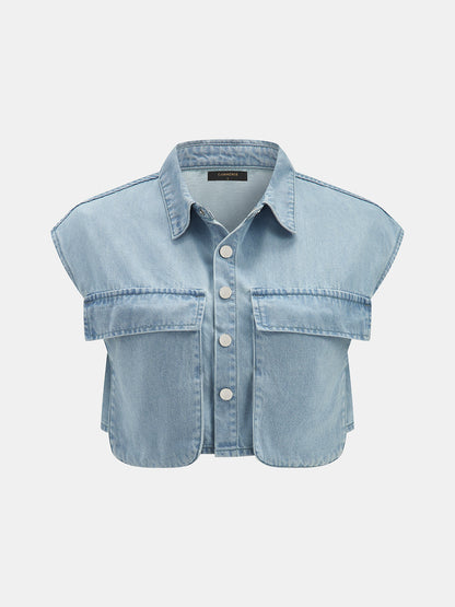 Conjunto de Top Vaquero Sin Mangas y Pantalón Plisado