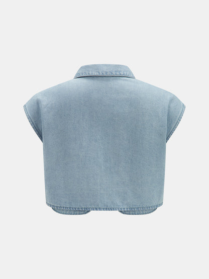Conjunto de Top Vaquero Sin Mangas y Pantalón Plisado