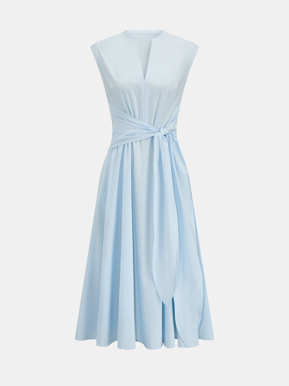 Vestido midi sin mangas de mezcla de algodón con lazo en la cintura