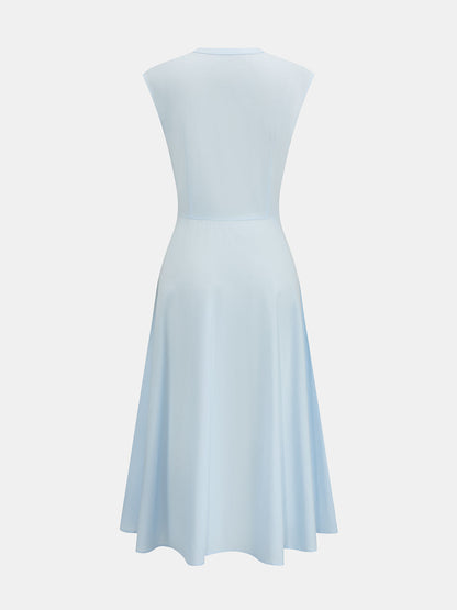 Vestido midi sin mangas de mezcla de algodón con lazo en la cintura