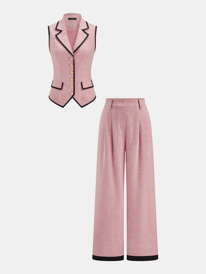 Conjunto de chaleco y pantalón con solapa y ribete en contraste