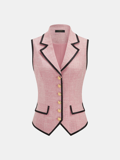 Conjunto de chaleco y pantalón con solapa y ribete en contraste