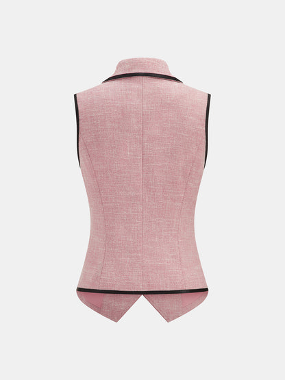 Conjunto de chaleco y pantalón con solapa y ribete en contraste