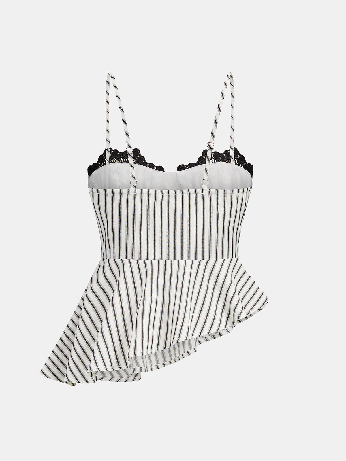 Conjunto de top peplum a rayas con encaje y pantalón