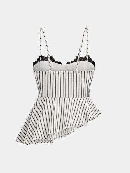 Conjunto de top peplum a rayas con encaje y pantalón