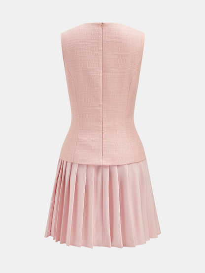 Vestido mini de tweed sin mangas con tablas