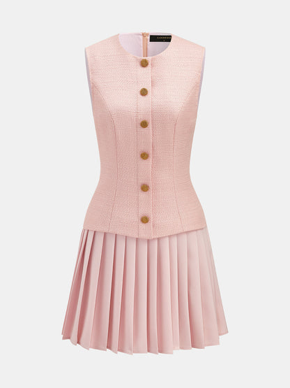 Vestido mini de tweed sin mangas con tablas