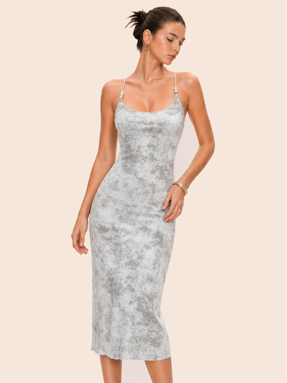 Vestido midi ceñido tie dye con tirantes de cuentas | Alice Lune