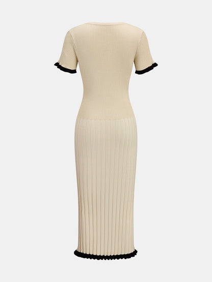 Vestido Midi Ajustado de Canalé con Volante
