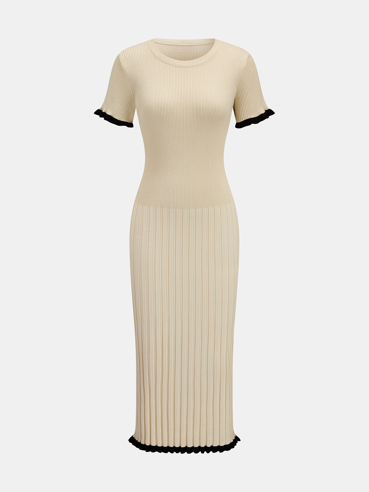 Vestido Midi Ajustado de Canalé con Volante
