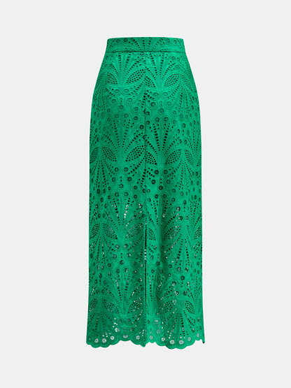 Conjunto de Dos Piezas con Falda y Detalle de Encaje Calado