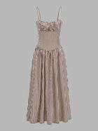 Vestido midi de tirantes a rayas con pecho fruncido