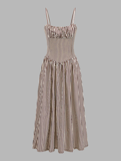 Vestido midi de tirantes a rayas con pecho fruncido | Alice Lune