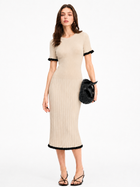 Vestido Midi Ajustado de Canalé con Volante