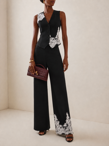Conjunto de dos piezas con aplicación de encaje: top y pantalón | Alice Lune