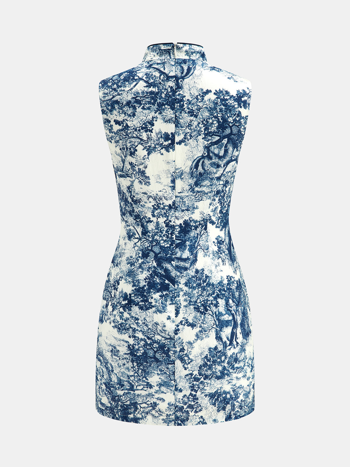 Vestido mini sin mangas con estampado toile y botones de alamar