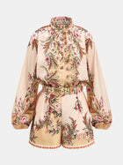 Conjunto de Camisa Estampada Floral y Pantalón Corto con Cinturón
