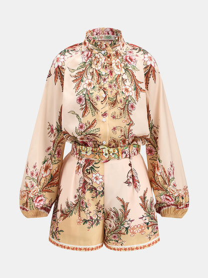 Conjunto de camisa estampada floral y pantalón corto con cinturón | Alice Lune