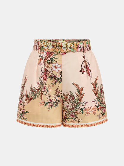Conjunto de Camisa Estampada Floral y Pantalón Corto con Cinturón