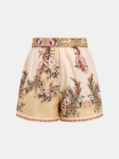 Conjunto de Camisa Estampada Floral y Pantalón Corto con Cinturón