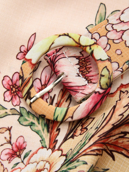 Conjunto de Camisa Estampada Floral y Pantalón Corto con Cinturón