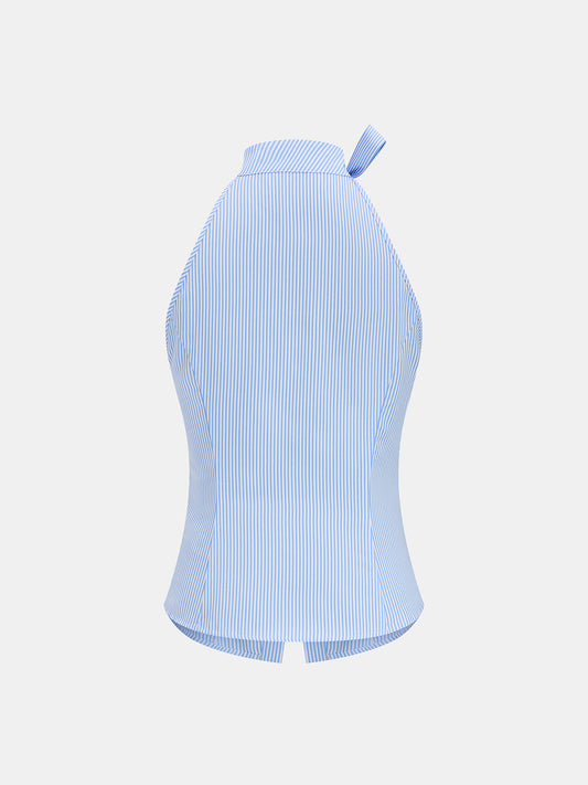 Blusa sin mangas a rayas con cuello halter y lazo