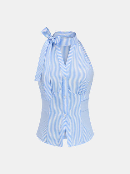 Blusa sin mangas a rayas con cuello halter y lazo | Alice Lune