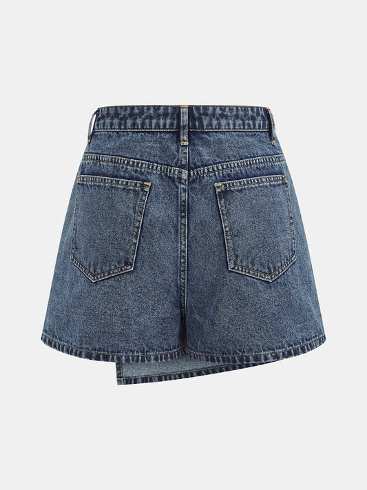 Falda pantalón vaquera de tiro alto con frente cruzado