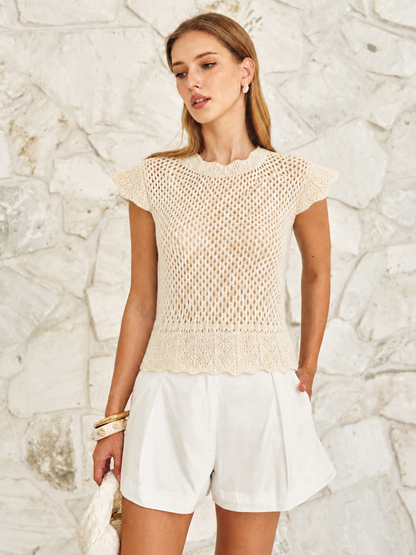 Top de punto de crochet calado con manga corta | Alice Lune