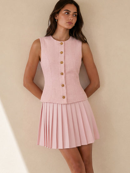 Vestido mini de tweed sin mangas con tablas | Alice Lune