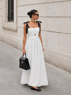 Vestido Lencero Midi de Lunares con Tirantes de Lazo