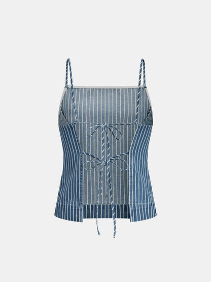 Conjunto vaquero a rayas: top de tirantes con espalda anudada y short