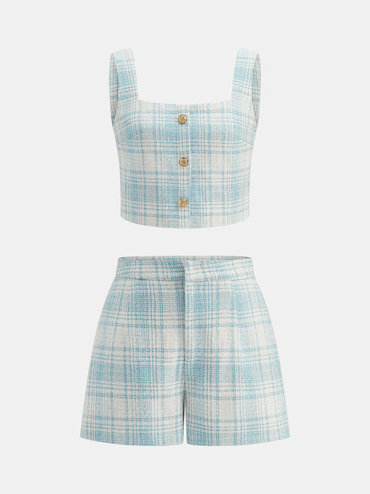 Conjunto de tweed de cuadros: top y short