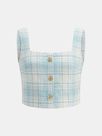 Conjunto de tweed de cuadros: top y short