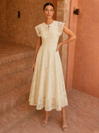 Vestido midi de encaje con cuello capa anudado