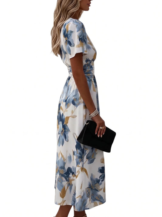 Denise | Vestido midi con estampado floral y cinturilla cruzada
