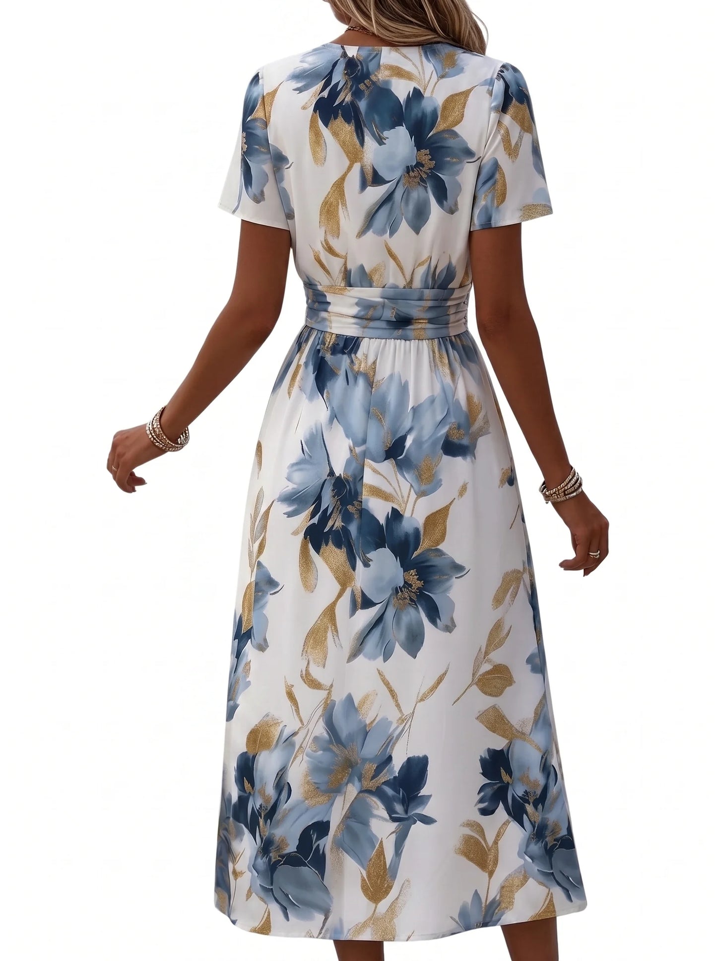 Denise | Vestido midi con estampado floral y cinturilla cruzada
