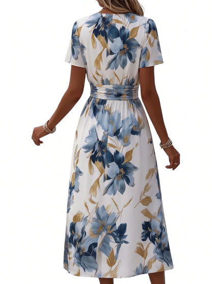 Denise | Vestido midi con estampado floral y cinturilla cruzada