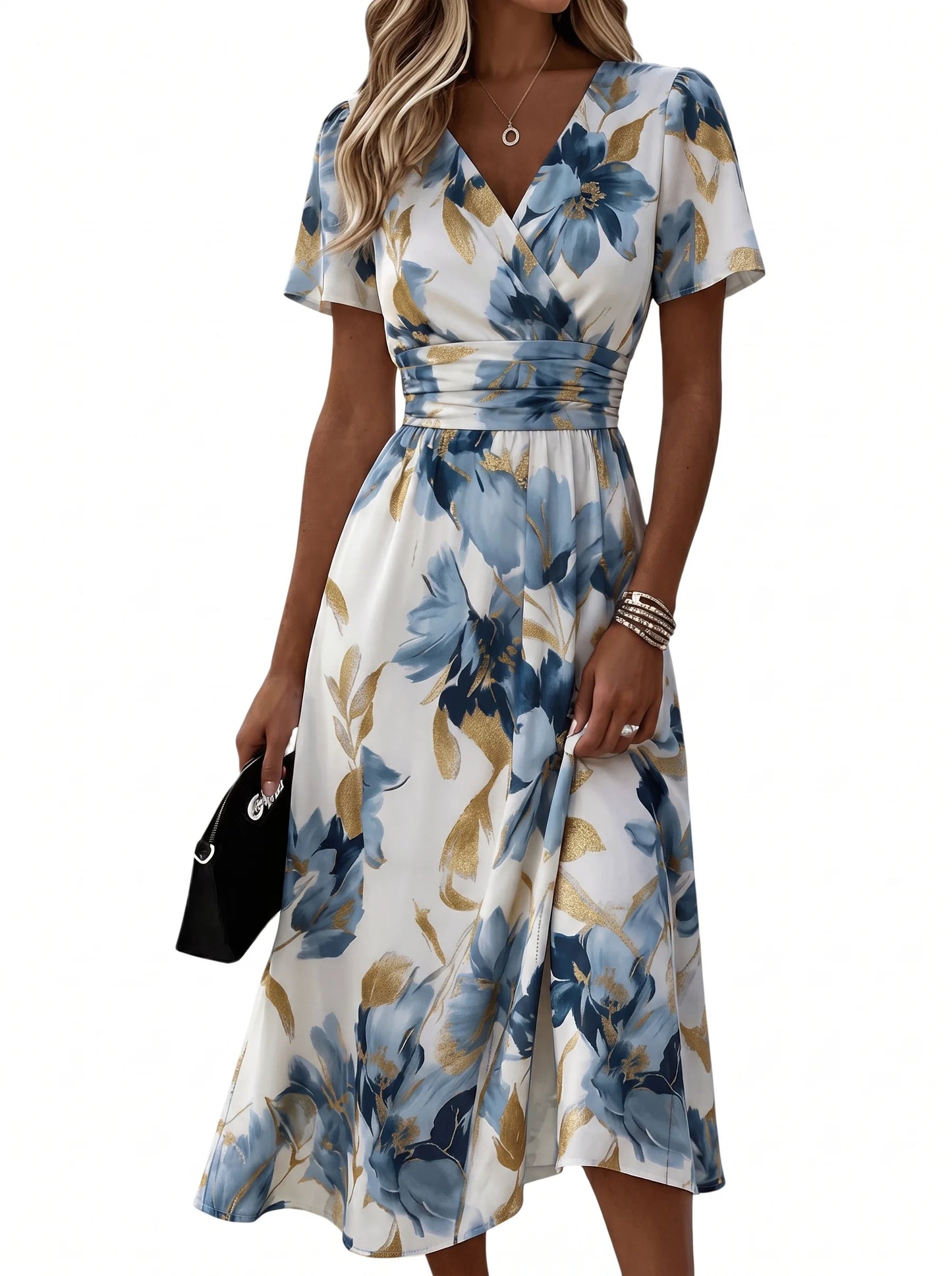 Denise | Vestido midi con estampado floral y cinturilla cruzada