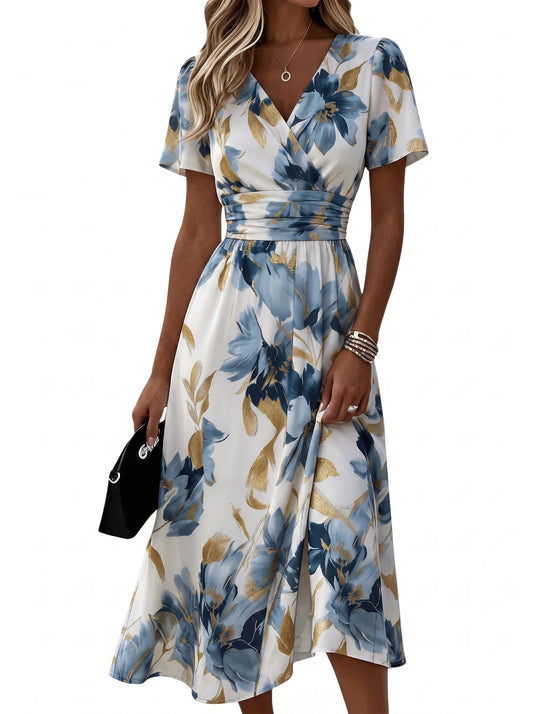 Denise | Vestido midi con estampado floral y cinturilla cruzada