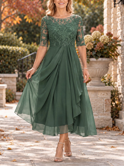 Avi | Vestido midi drapeado con cuerpo de encaje