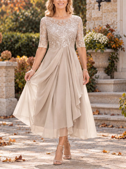 Avi | Vestido midi drapeado con cuerpo de encaje
