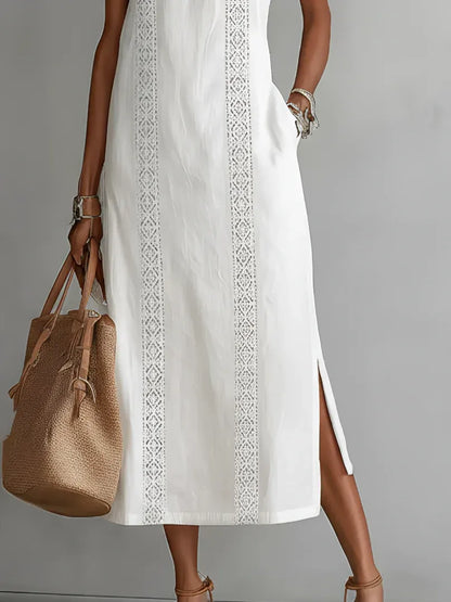 Jimena | Vestido midi holgado con cuello mao bordado